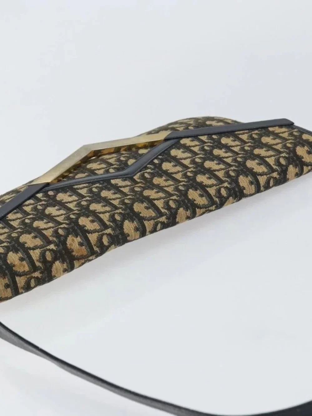 Christian Dior Trotter Canvas Shoulder Bag Navy Gold Auth 160820 - Picture 8 of 16